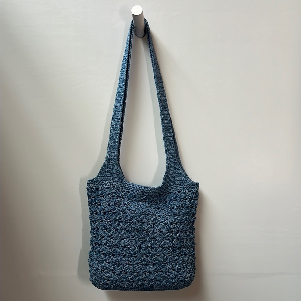 Elegant Blue Crochet Tote Bag
